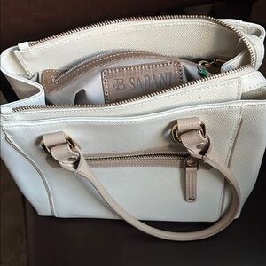 Sabani White Satchel Handbag with Textured Italian Leather from Italy